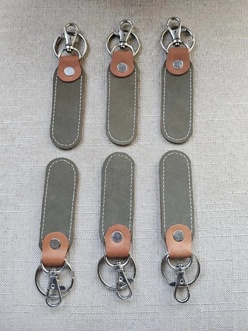 Lot of 6 Keychains Double Sided Genuine Leather Handmade Keys Holder Brown/Olive